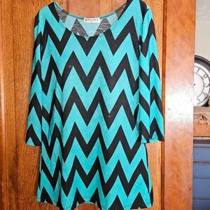 Agenda Women’s Chevron Jacquard 3/4 Sleeve‎ Top M | Multicolor Stretch Knit